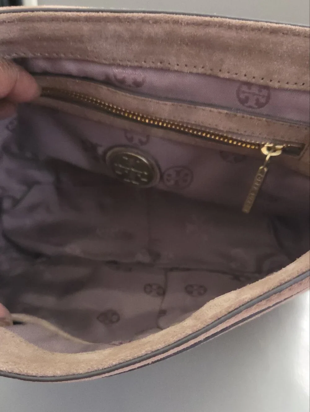 Tory Burch Taupe Fringe Suede Shoulder Bag
